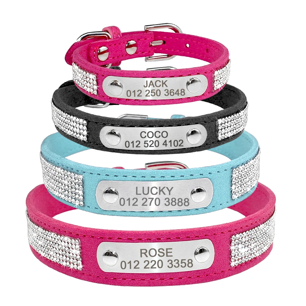 EUSFIYY Collari Per Cani Personalizzati In Pelle Con Strass Charms Personalizzati Per Cani Con Nome Di Gatto Collari Per Cani Eleganti E Carini-Roes_XS