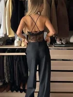Combinaison sexy en dentelle patchwork pour femme, col en V, sans manches, dos nu, taille haute, coupe ajustée, collection Printemps 2026, vêtements féminins tendance 6