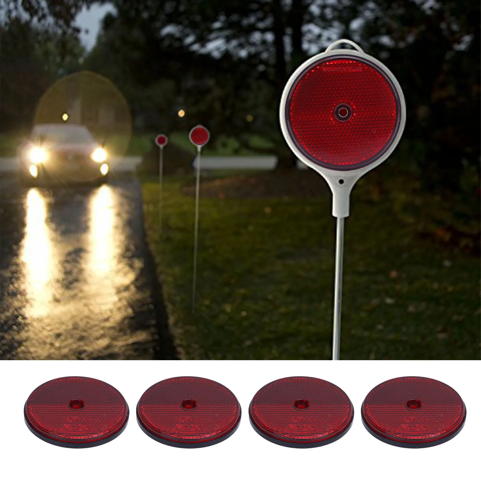 Red Round Safety Reflectors with Screw - 72mm Diameter