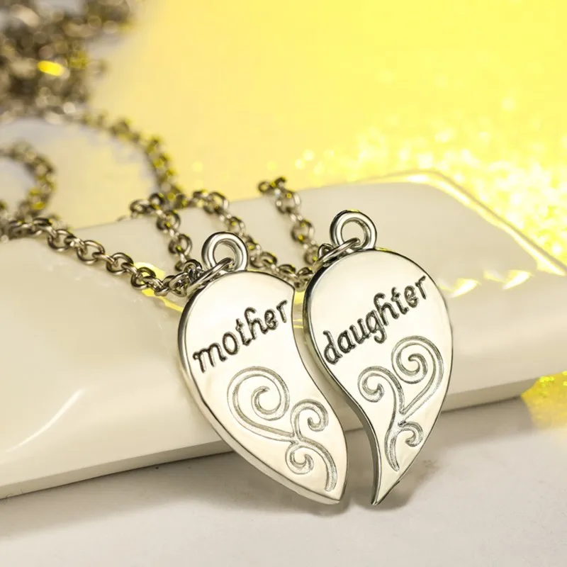 Silver Color Splicing Heart Necklace for Women Romantic Forever Love Mother Daughter Best Wishes Mother's Day Jewelry Gifts