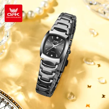 OPK 8112 Women's Quartz Watch Barrel shaped Steel Belt Waterproof