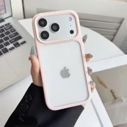 HD Transparent Acrylic Hard Case with Advanced Silicone Shockproof Protection - iPhone 15 Plus (Pink)