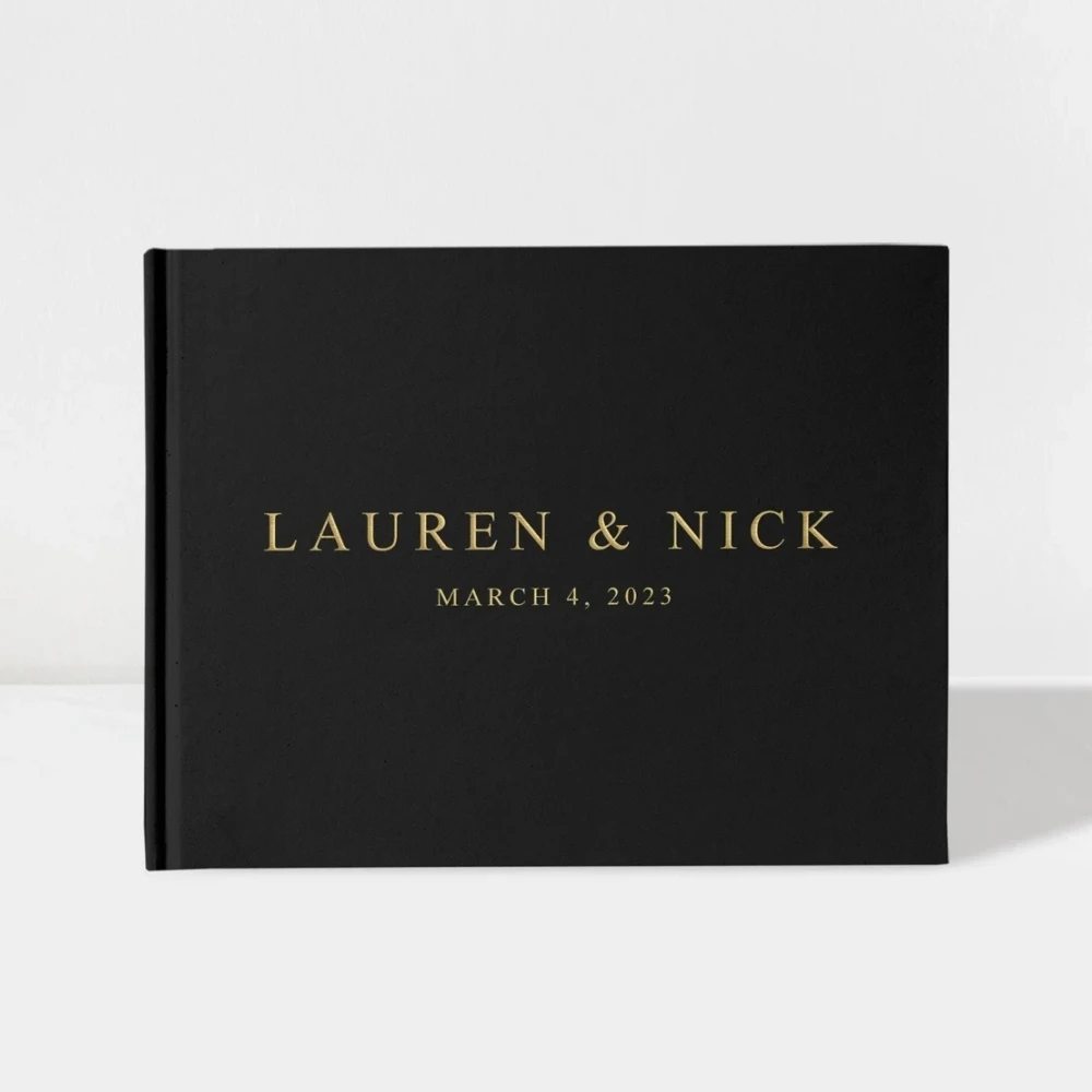 

Personalised Wedding Guest Book | Black and Gold | 50 Sheets of Paper | Color Choices Available | Design: A032