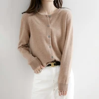 Women's Sweater 2025 Cardigans O-neck Single Breasted Short Slim Lady Gold Camel Knitwear Tops Solid Korean Fashion Cardigan