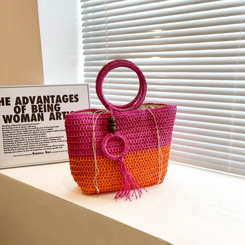 Rose red Straw Bag