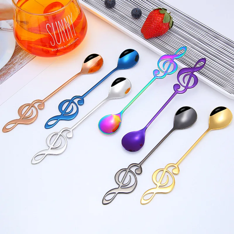 Description Picture 2 of item1/3/5/10pcs 304 Stainless Steel Musical Notes Coffee Spoon Stirring Cup Spoon Music Stick Ice Cream Gift Spoon