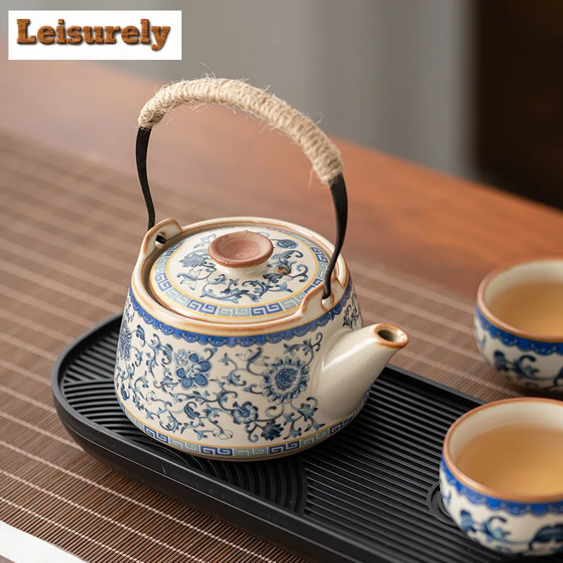 High End Cream Ru Kiln Art Hand Grasping Teapot Traditional Anti-scald Pot Tea Maker Kettle with Strainer Dahongpao Teaset Gift