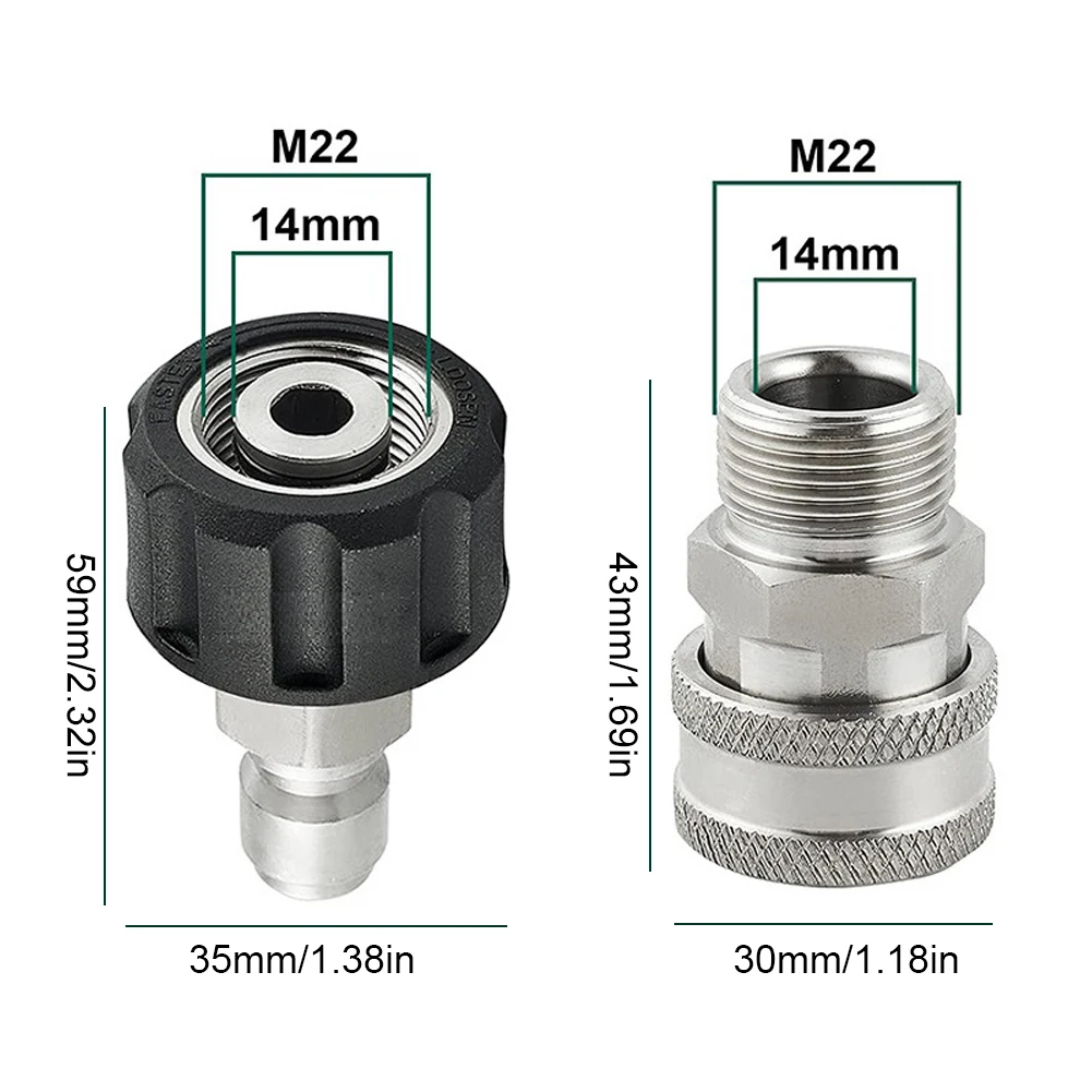 Pressure Washer Quick Connect Fittings M22 14mm to 3/8 Inch Pressure Washer Hose & Gun Adapter Max 4000PSI Car Wash Coupler 6