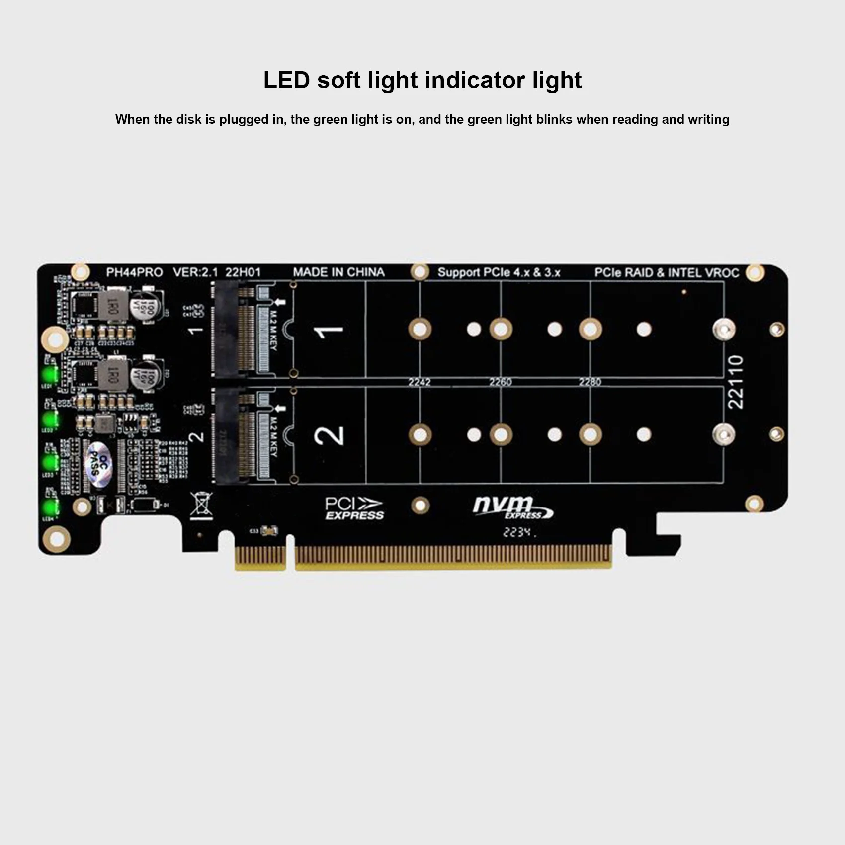 PCIE X16 to M.2 M-Key NVMEx4 SSD 2U Server Riser Card Double-Sided 4-Disk NVME PCI-EX16 Split Card nvme pcie riser card
