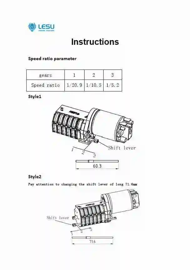 Getriebe LESU 1/14 LKW, dreistufig, hohes Drehmoment, DIY-Modell F-5021-D – Detail 1