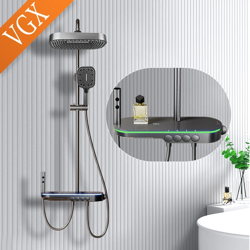 VGX Thermostatic Shower System Intelligent Digital Bathroom Shower Faucet Set Temperature Display Bathroom Bidet Set