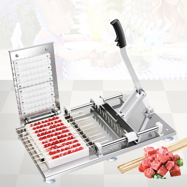 Hand BBQ bamboo meat skewer machine barbecue meat cutting tool pierced skewer tool household stainless steel skewers commercial barbecue meat piercing