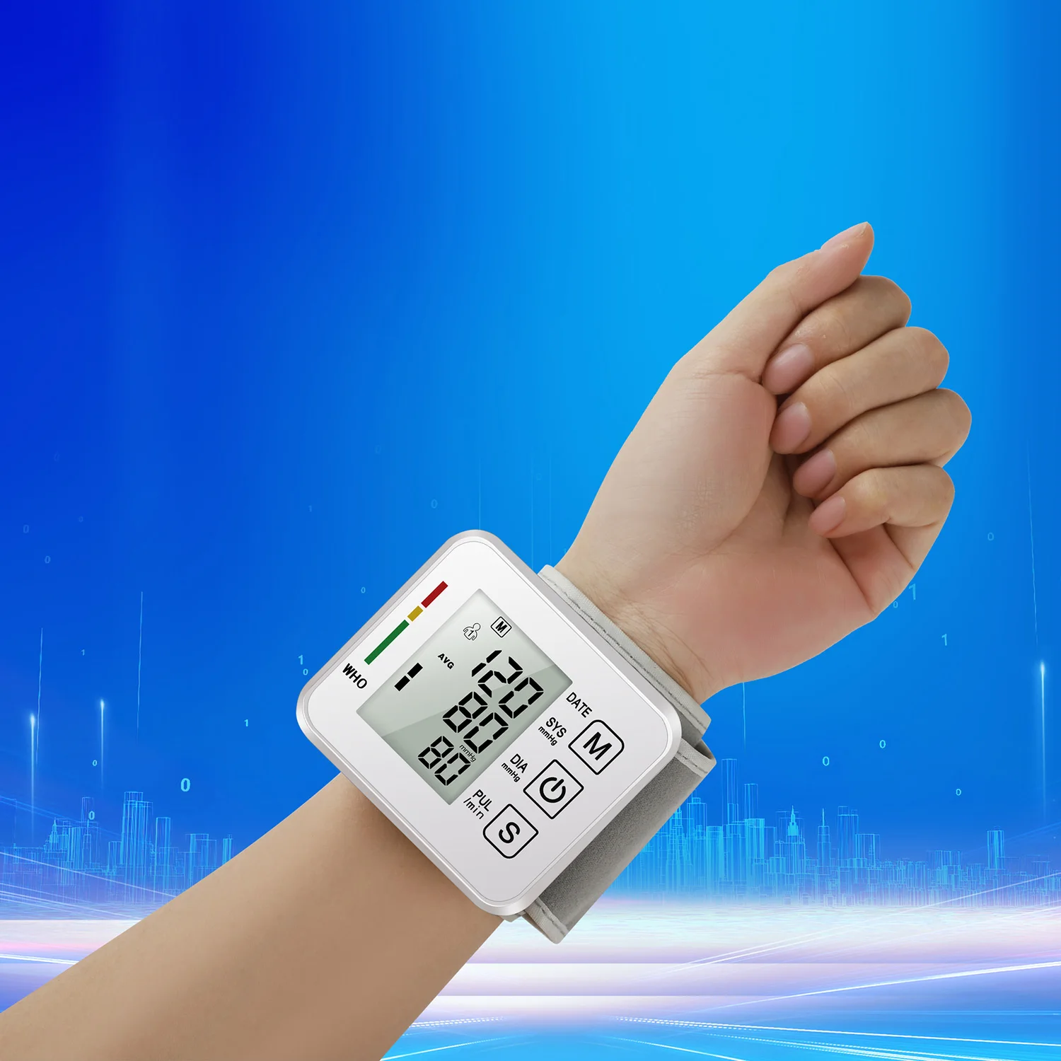 Medical Digital Wrist Blood Pressure Monitor Heart Rate Pulse Meter Measure Sphygmomanometer PR LCD Screen Portable Health Care