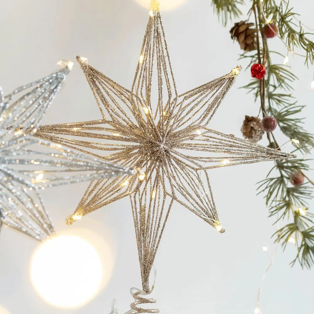 Christmas Tree Decoration Christmas Star Decoration 30cm Christmas Tree Toppers Star With LED String Lights Ornaments For Christmas Home Party Decoration Festival Party New Year
