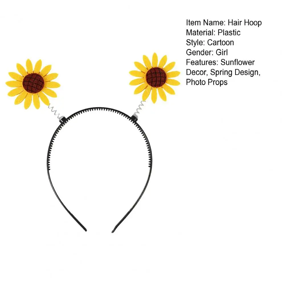 Sunflower Decor Hair Hoop Spring Design Anti-slip Teeth Headband Children Adult Plastic Lightweight Adjustable Flower Headband