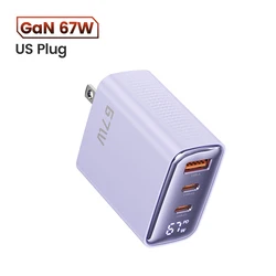Toocki 67W GaN Charger with Digital Display and Fast Charging USB - C Port - US Purple