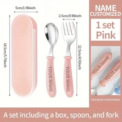 Customized Children's Cutlery Set - Stainless Steel Learning Fork and Spoon for Back - to - School Gifting (Pink)