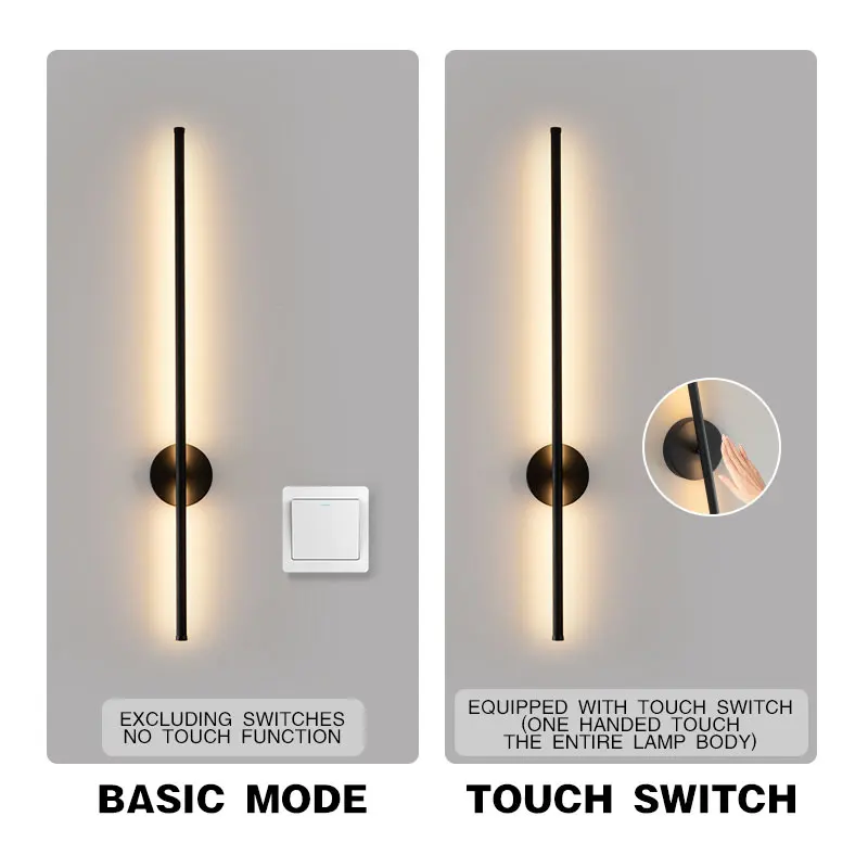 블랙 터치 스위치 디밍 LED 벽 램프 벽 조명 침실 거실 실내 8w 12w 16w 20w LED 벽 Sconce 복도