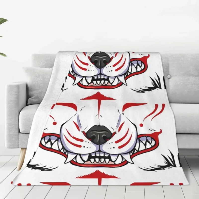 

Demon Grin Knitted Blanket Coral Fleece Plush Oni Japan Samurai Lightweight Thin Throw Blanket for Airplane Travel Bedroom Quilt