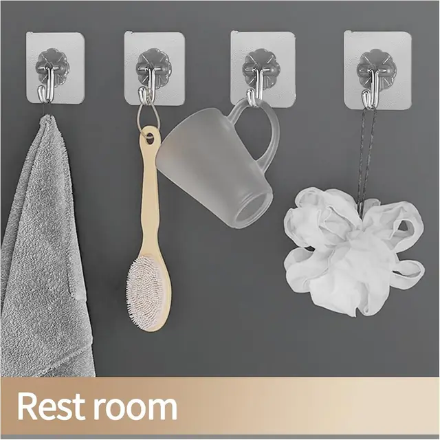 Crochets auto-adhésifs transparents en acier inoxydable, 5/50 pièces, cintre de rangement de clés pour cuisine, salle de bains, porte murale multifonction 6