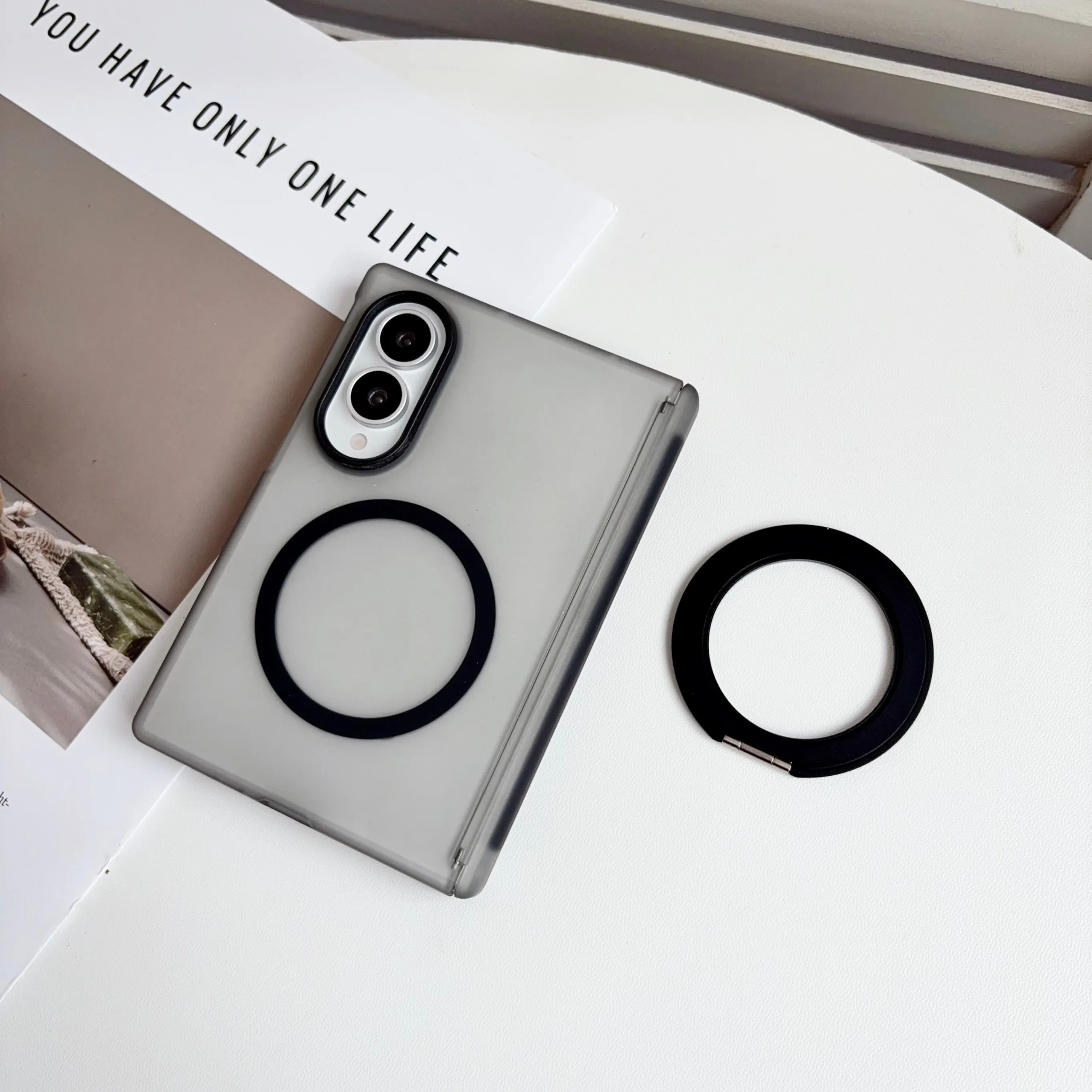 360 Rotating Magnetic Shockproof Matte Phone Case with Ring Holder