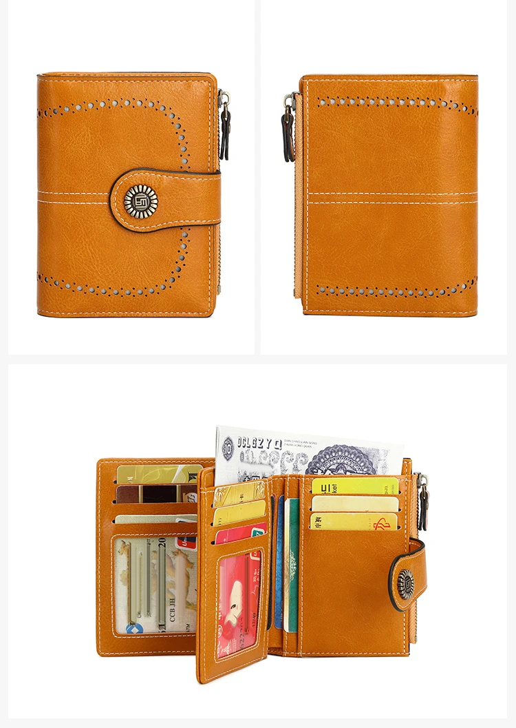 RFID Anti-Diebstahl-Bürste Damen-Geldbörse mit mehreren Kartenfächern, Reißverschluss, Schnalle, modischer Kreditkartenhalter, Vintage, multifunktionale ShortWallet – Detail 17