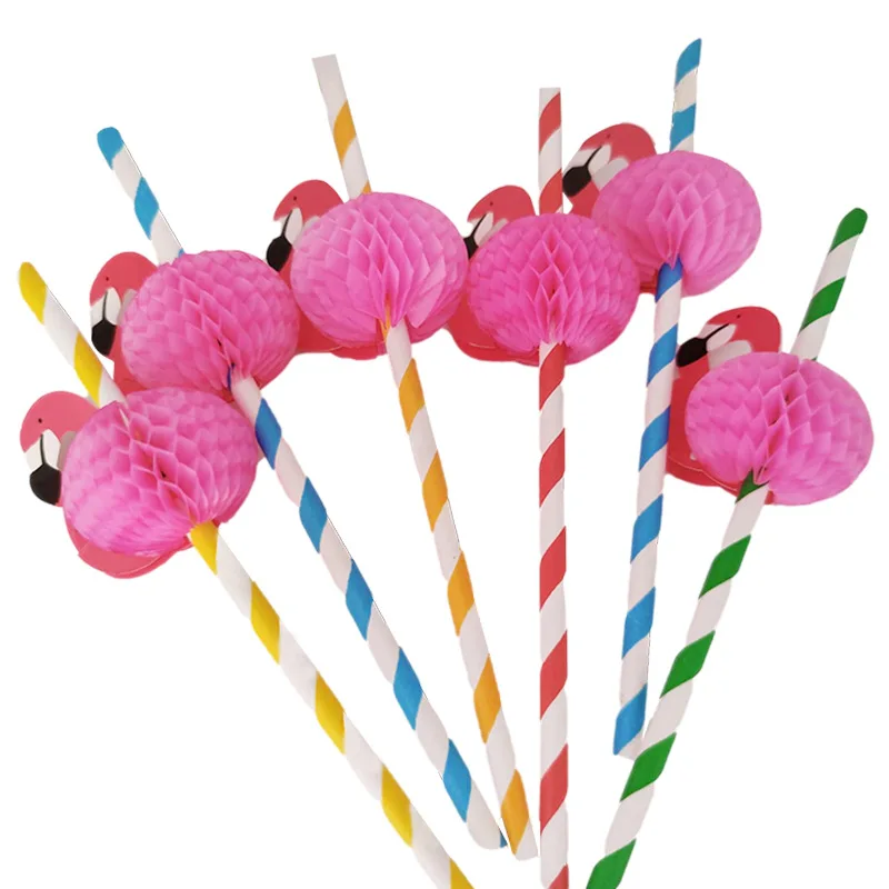 

50pcs/Lot Mixed 3D Flamingo Pineapple Drinking Paper Straw Luau Summer Pool Party Supplies Wedding Decor Flamingo Straws