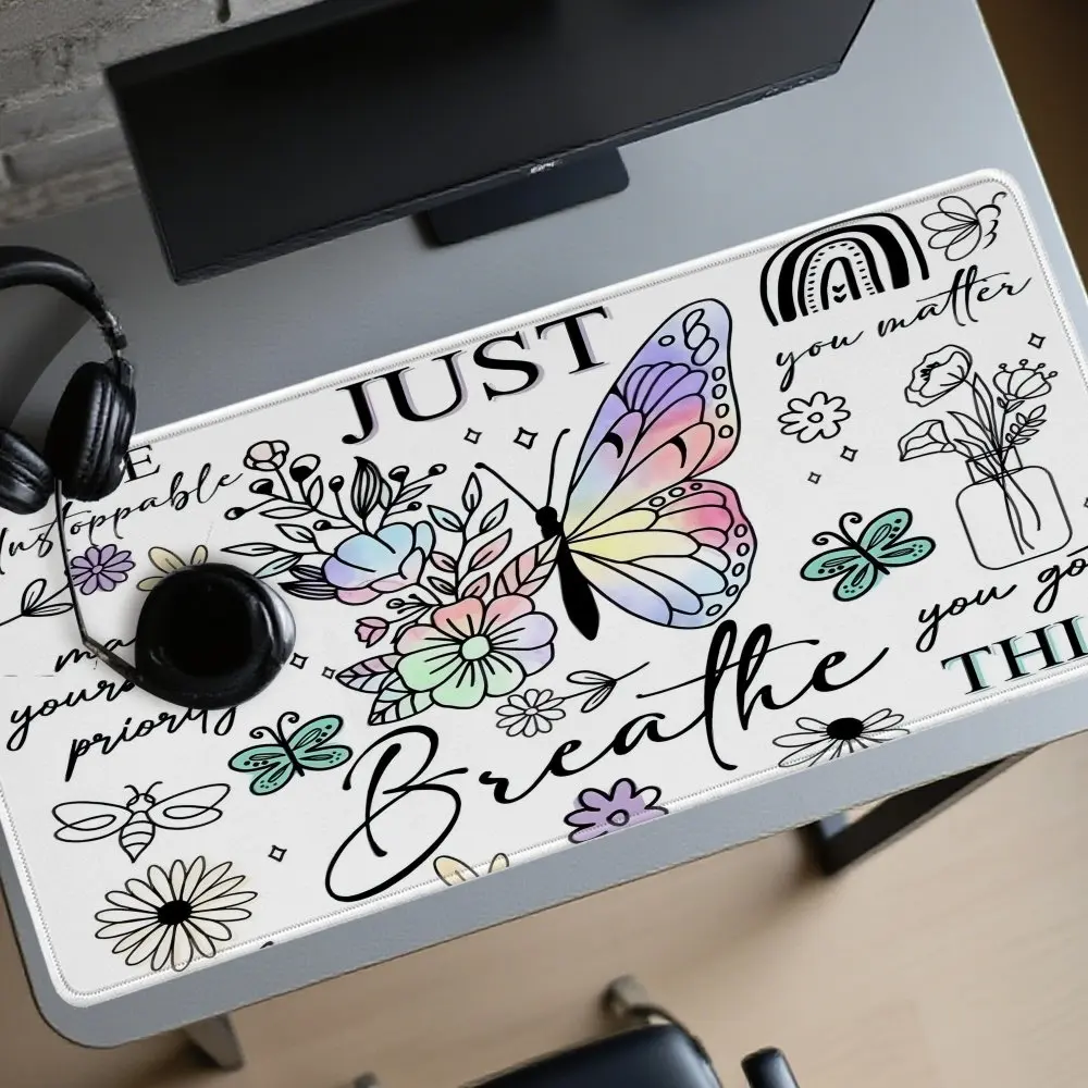 Inspirational Butterfly Just Breathe Desk Mat Rubber Gaming Mouse Pad ...