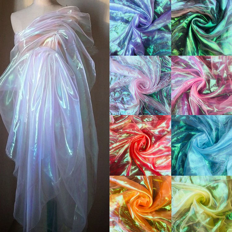 Bühnen kleidung Nähen Netz gewebe Organza Glasgarn fluor zieren des Garn Seide Chiffon bunte Laser Tüll Stoff transparent