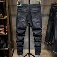Streetwear Hip-hop luxe Style coréen hommes coupe ajustée brodé Denim décontracté jean printemps et automne mode pantalons longs mâle 2
