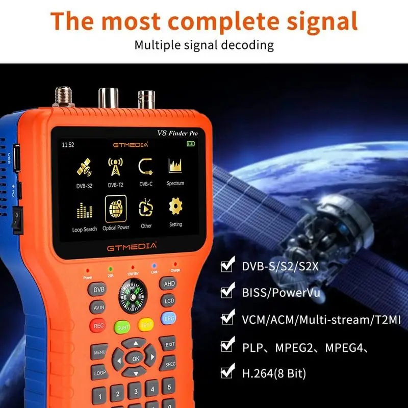 GTmedia V 8 Finder Pro DVB-S 2X/S 2/S/T2 H.265 Satellite Finder Meter MPEG-2/MPEG-4 Combo Meter Terrestrial Signal Satlink ST