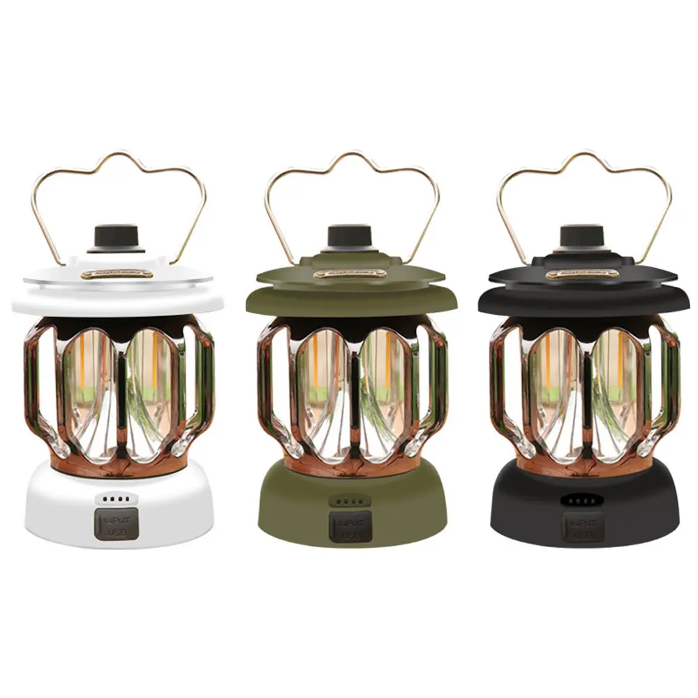 Retro Portable Camping Lantern Rechargeable Outdoor Lamp Household 3 Modes Dimmable Camping