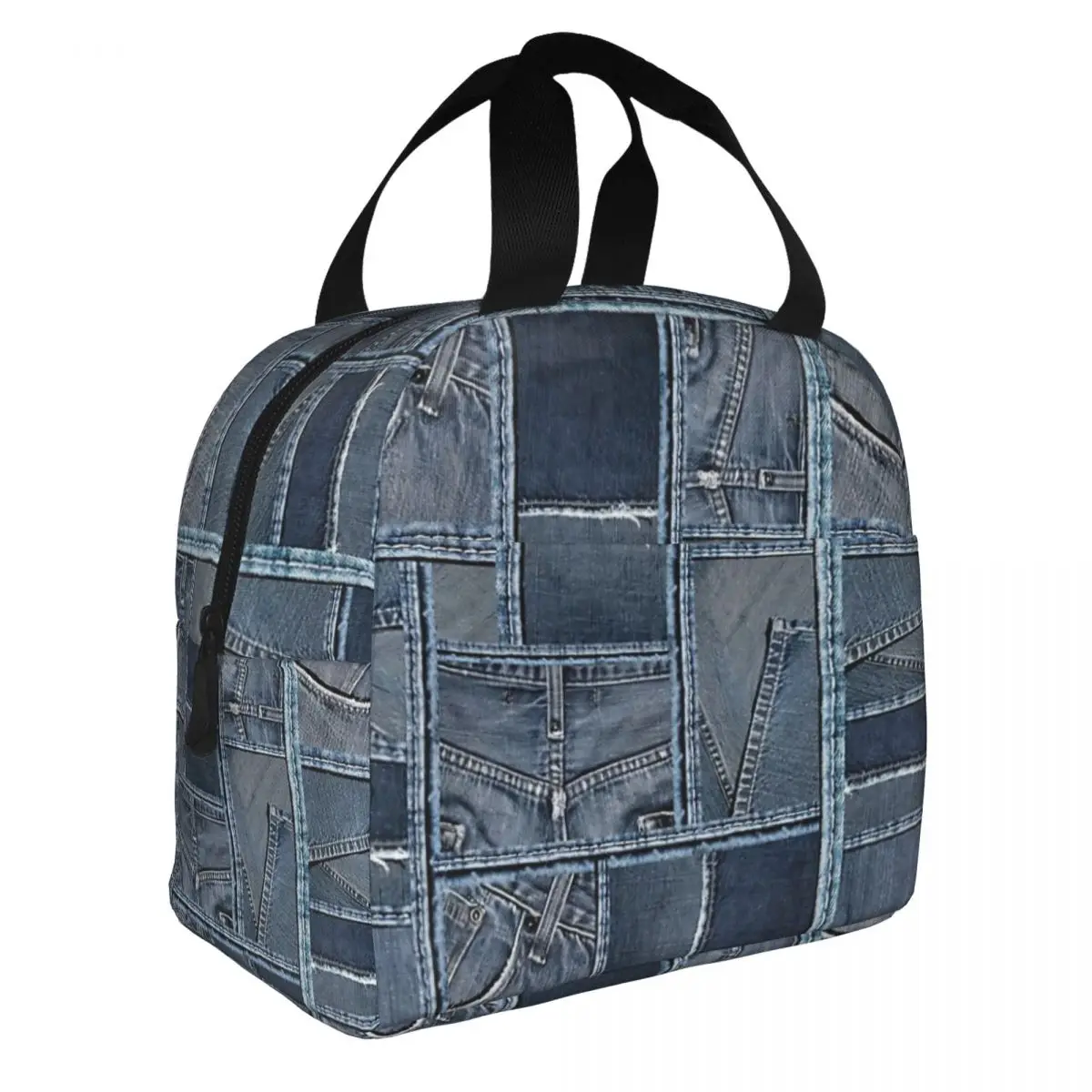 

Blue Jeans Denim Patchwork Lunch Bento Bags Portable Aluminum Foil thickened Thermal Cloth Lunch Bag for Women Men Boy