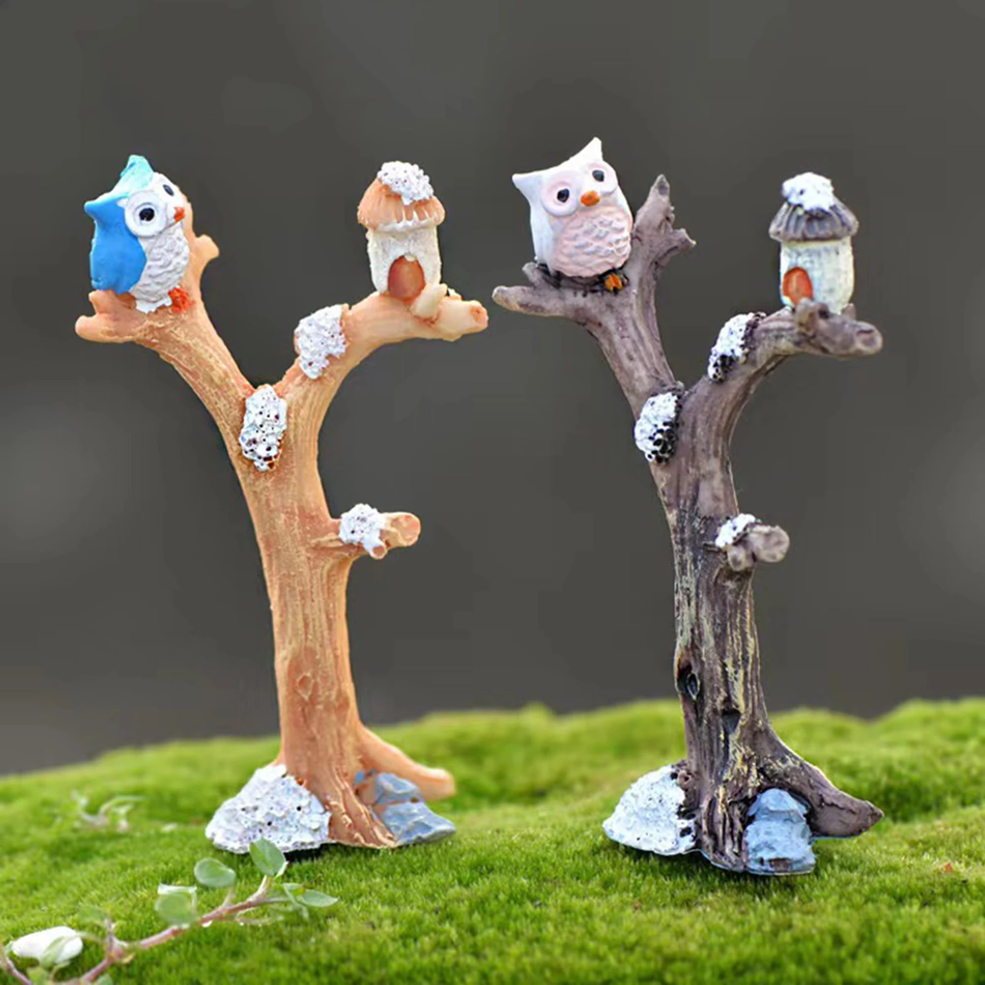 

DIY Mini Garden owl Statues Branch owls Resin Miniature Ornament Home Decoration Garden Microscopic Landscape For Birthday Gift