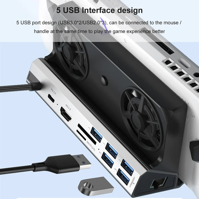 For Rog Ally Dock, 4-in-1 Hub Docking Station For Steam Deck & Rog Alloy  With 3 Usb-a 3.0 And Pd/60w Charging Usb-c Port