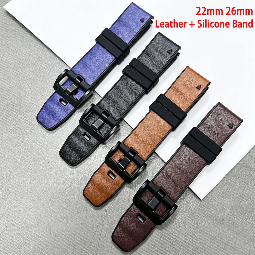 Premium QuickFit Silicone Leather WatchBand - Sport Strap, 26/22mm