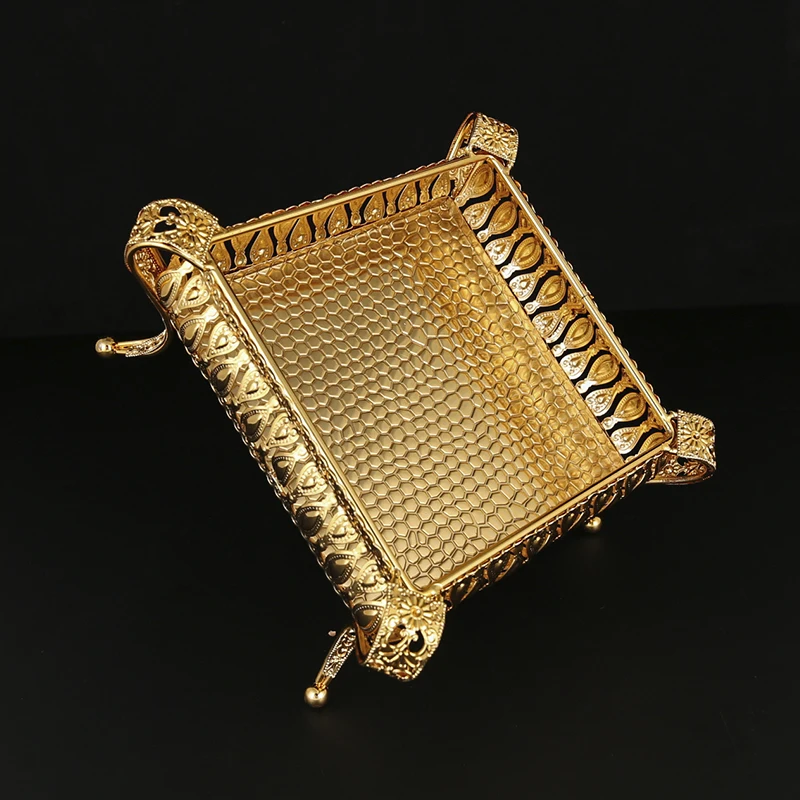 A metal fruit basket, European style large food, snacks, candy storage tray, exquisite craft tableware. 5