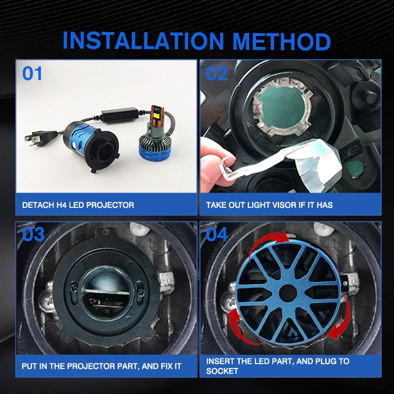 Car LED Lens Headlight 2PCS H4 12V Mini Lens Super Bright Hi/Lo Beam White Light 6500K for Cars & Motorcycles Model Compatible