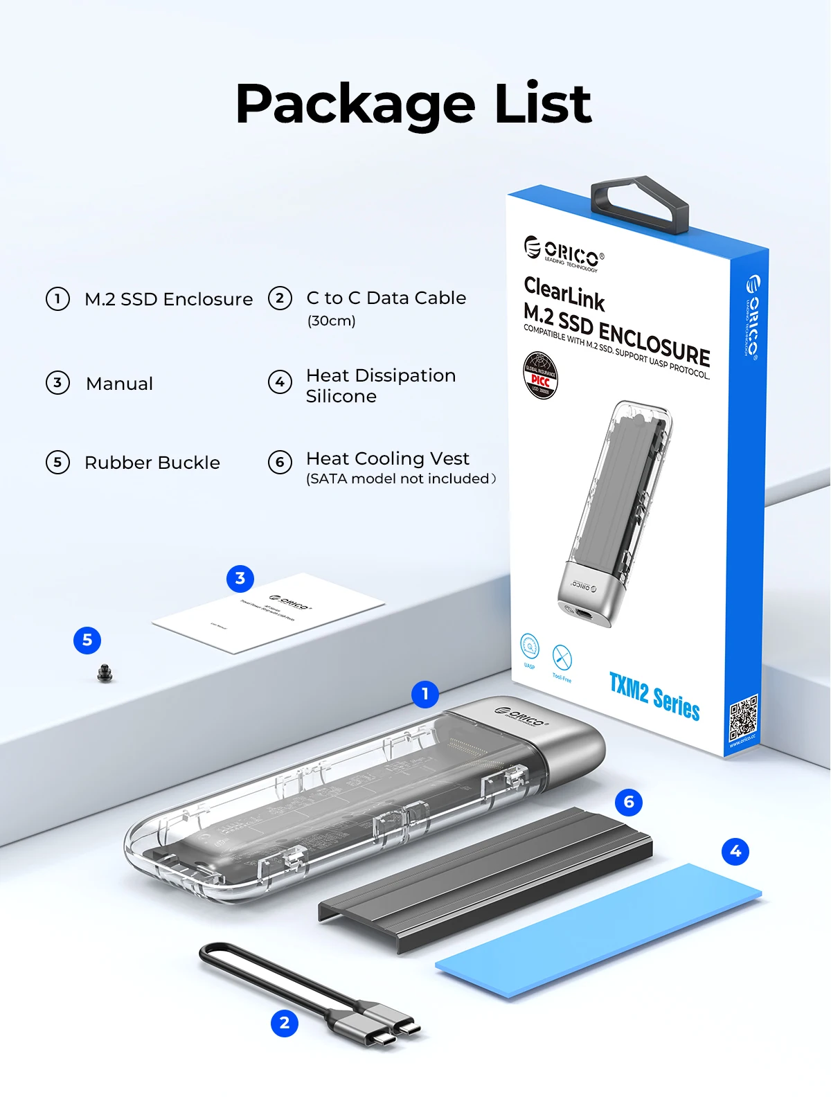 ORICO M.2 SSD Case NVME SATA SSD Enclosure Tool Free 10Gbps M.2 to USB Type C Transparent External Adapter Portable ssd enclosure hard drive enclosure