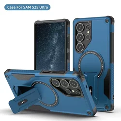 Matte Magnetic Bracket Holder Military Armor Phone Case with Magsafe Compatibility - Galaxy S26 Pro (Navy Blue)