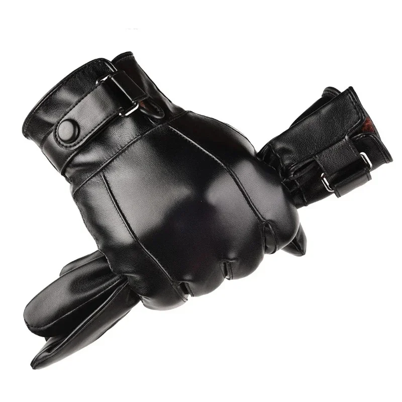 Gants d'hiver pour hommes gants en cuir véritable cyclisme en plein air noir véritable peau de mouton garder au chaud conduite gants de moto