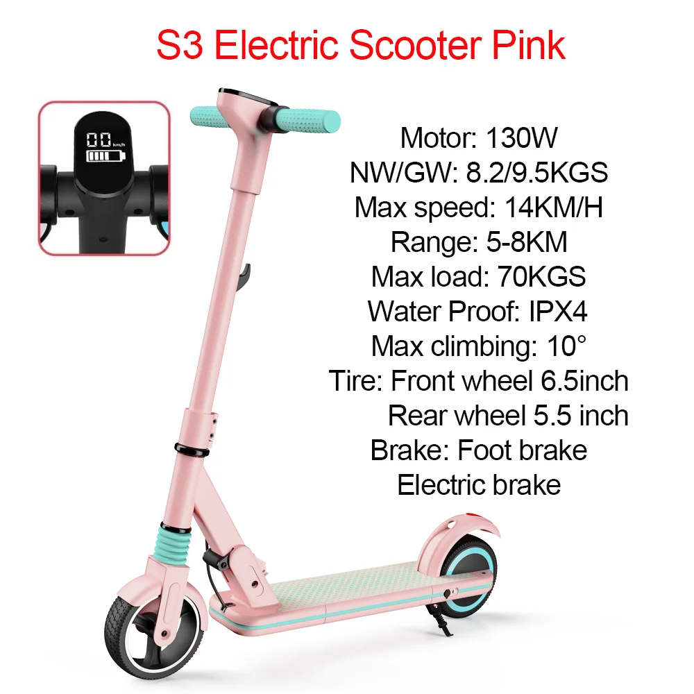 Trottinette Electrique Noir Pliable 130W, 14 Km-h Pour Les Enfants