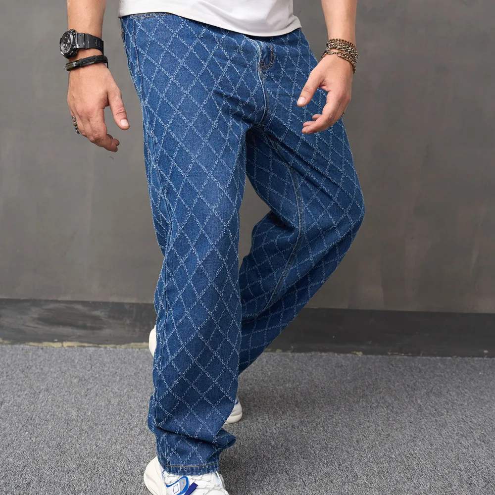 Description Picture 6 of itemMen Loose Stylish Plaid Straight Casual Jeans Trousers High Quality Male Denim Pants