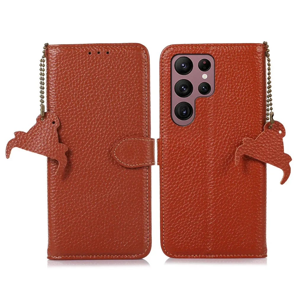 Luxury Genuine Leather Litchi Flip Wallet Case - Premium Business Cover