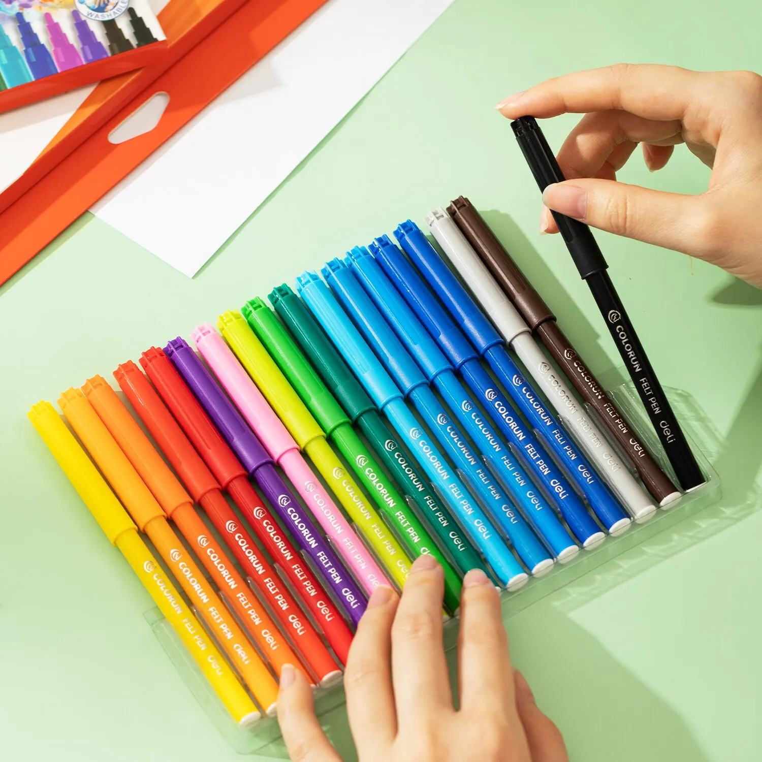 Deli 24 Colors Watercolor Pen Felt Pen Drawing Children DIY Marker For School Stationery Supplies Students Painting washable watercolor pen