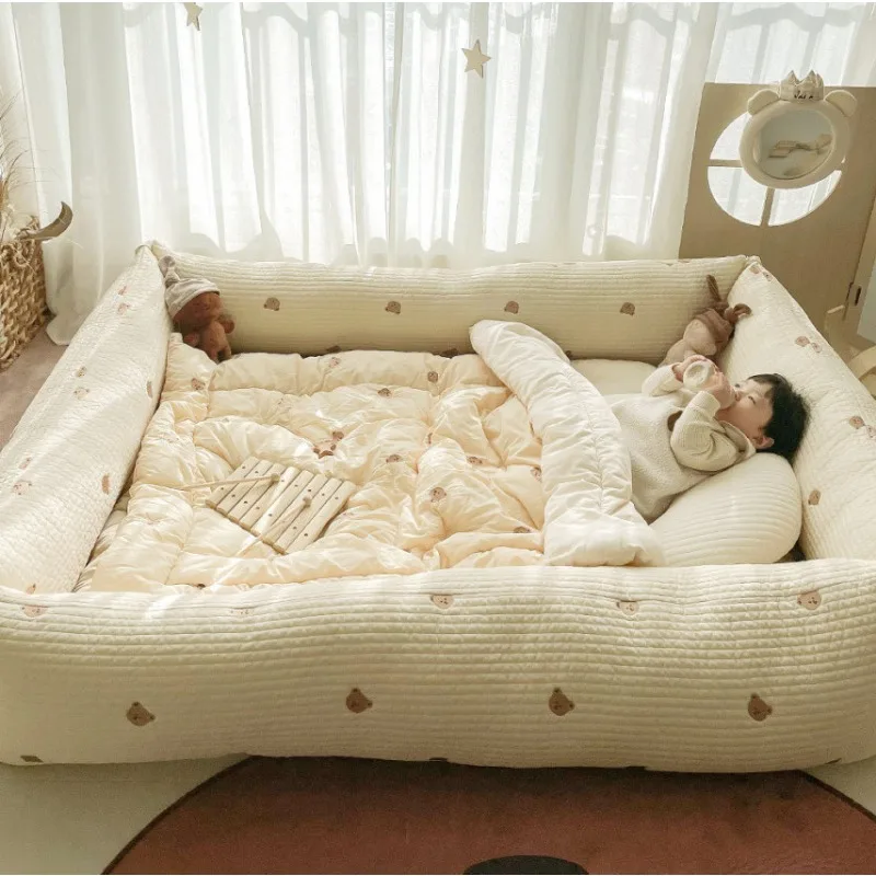 

Baby Bed Bumper Cotton Cute Cartoon Bear Embroidered Cylindrical Bumper for Baby Bed Long Removable Baby Crib Pillow 100x35cm