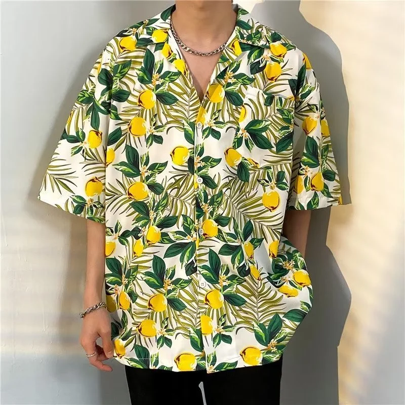 Men's Summer Vintage Hawaiian Beach Half Sleeve Print Shirt Fashion Casual Loose Versatile Handsome Short Sleeve Floral Shirt