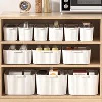 WORTHBUY Bathroom Storage Box Makeup Organizer Plastic Desktop Cosmetics Organizer Multifunctional Toiletries Storage Basket 2