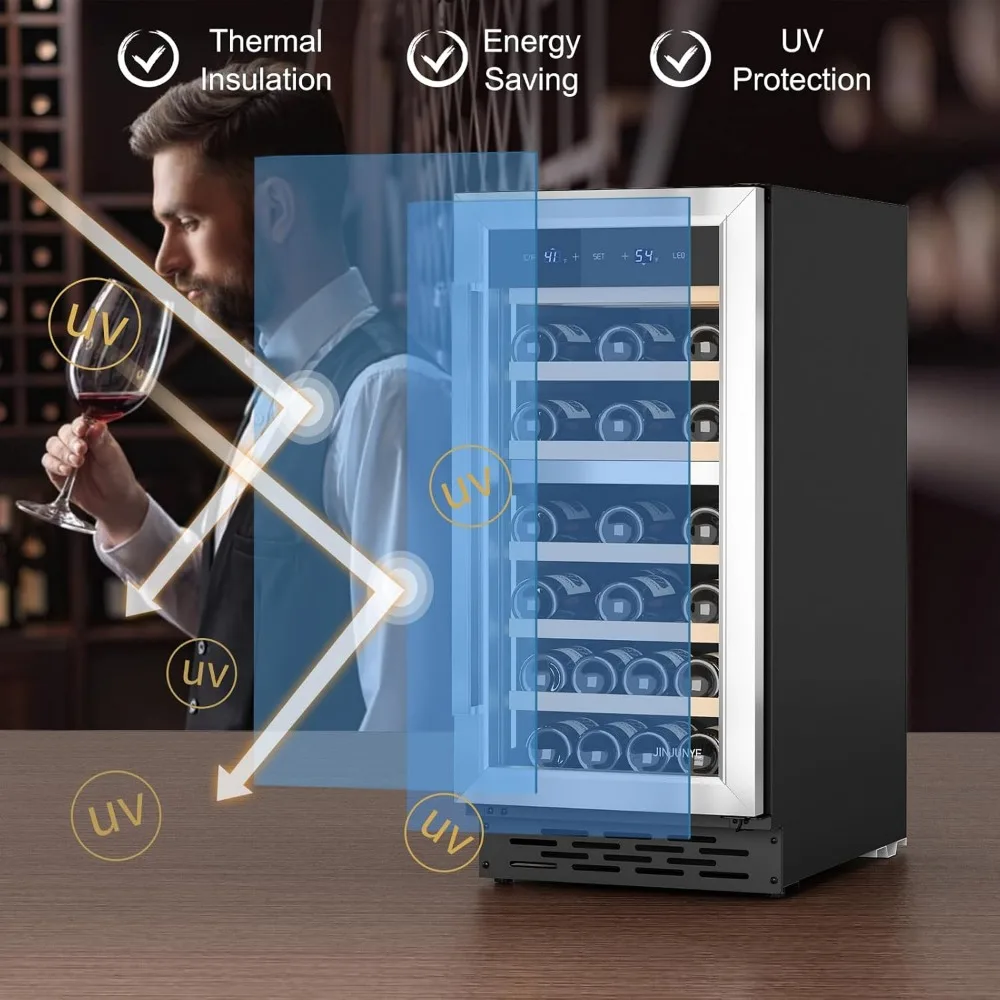 15Inch Wine Cooler Refrigerator, Dual Zone 33Bottle Wine Fridge Temp Control, Built-in or Freestanding Wine Fridge 3