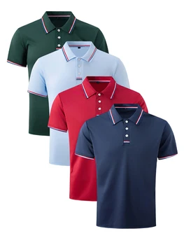 Men\'s Quick-Drying Solid Color Polo Shirt Summer Elastic Collared Short-Sleeved Sports T-Shirt for Active Wear 1